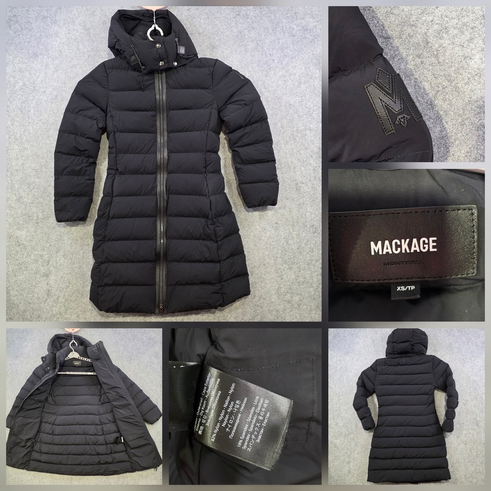 Mackage Down Parka Coat Womens XS Black Ashley Hooded Long Puffer Jacket